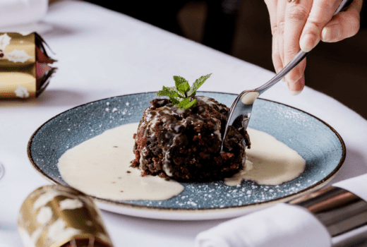 Christmas pudding with brandy sauce